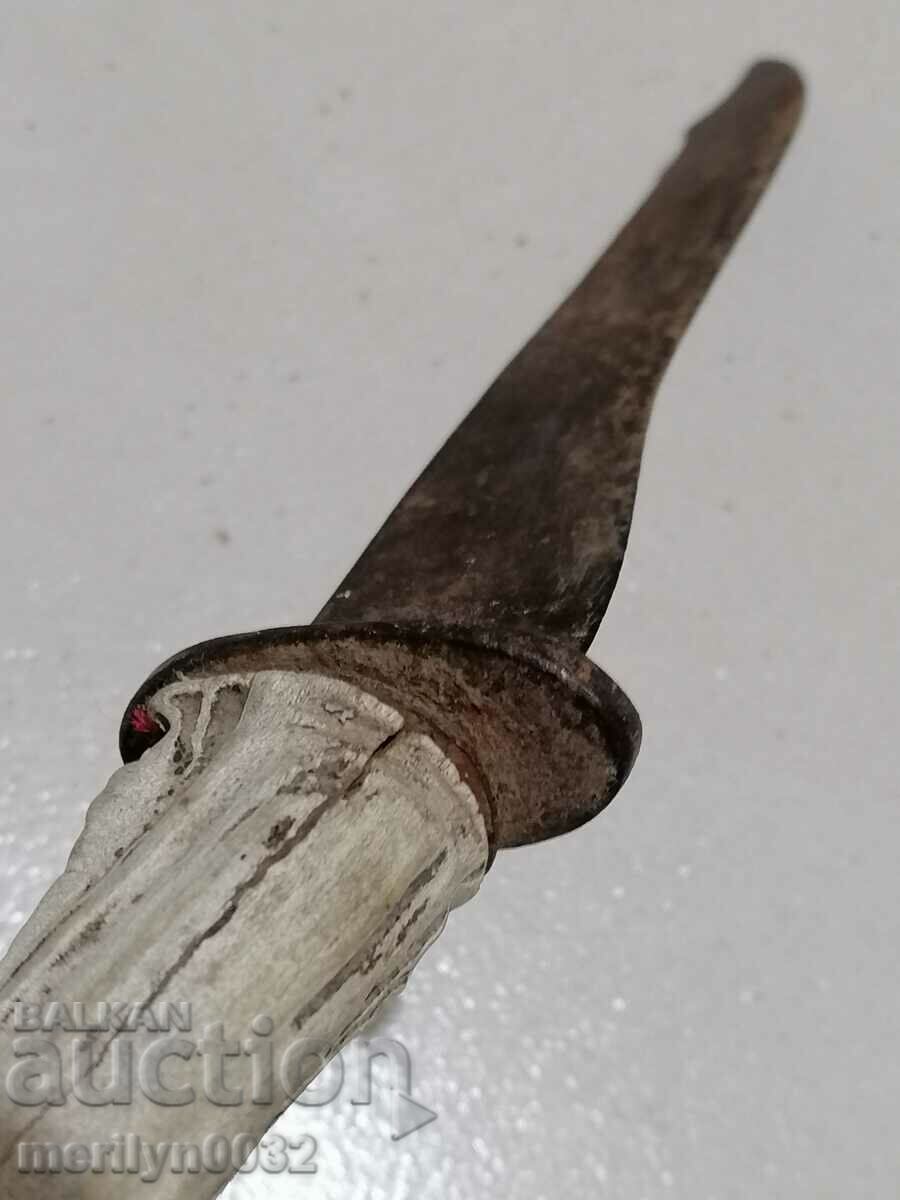 Old knife with antler hilt and blade - 6