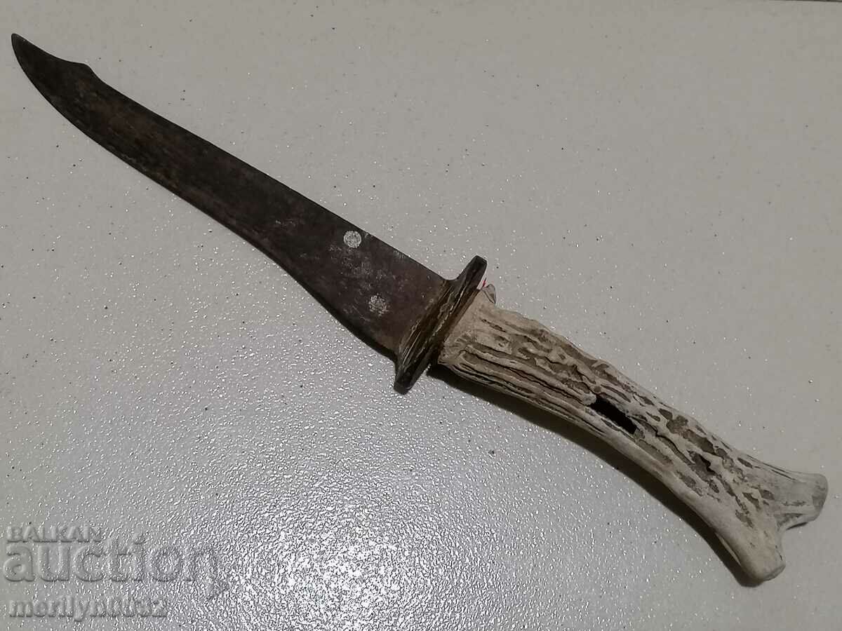 Old knife with antler hilt and blade - 7