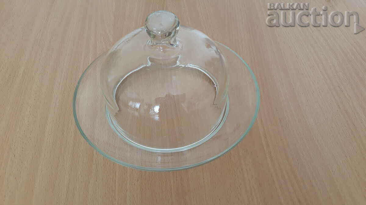 borcan de sticla antic cu capac pentru unt