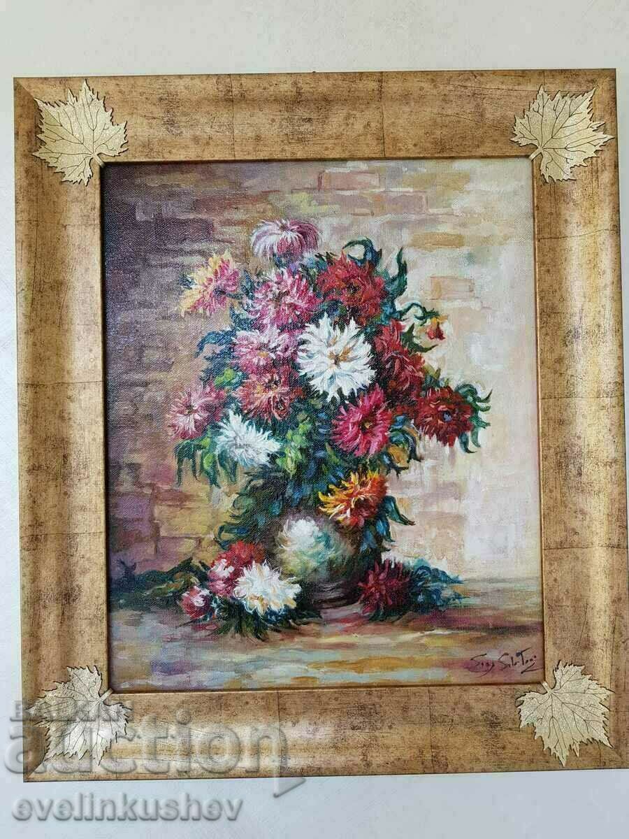 Oil painting "Vase with flowers" Italian artist - 6