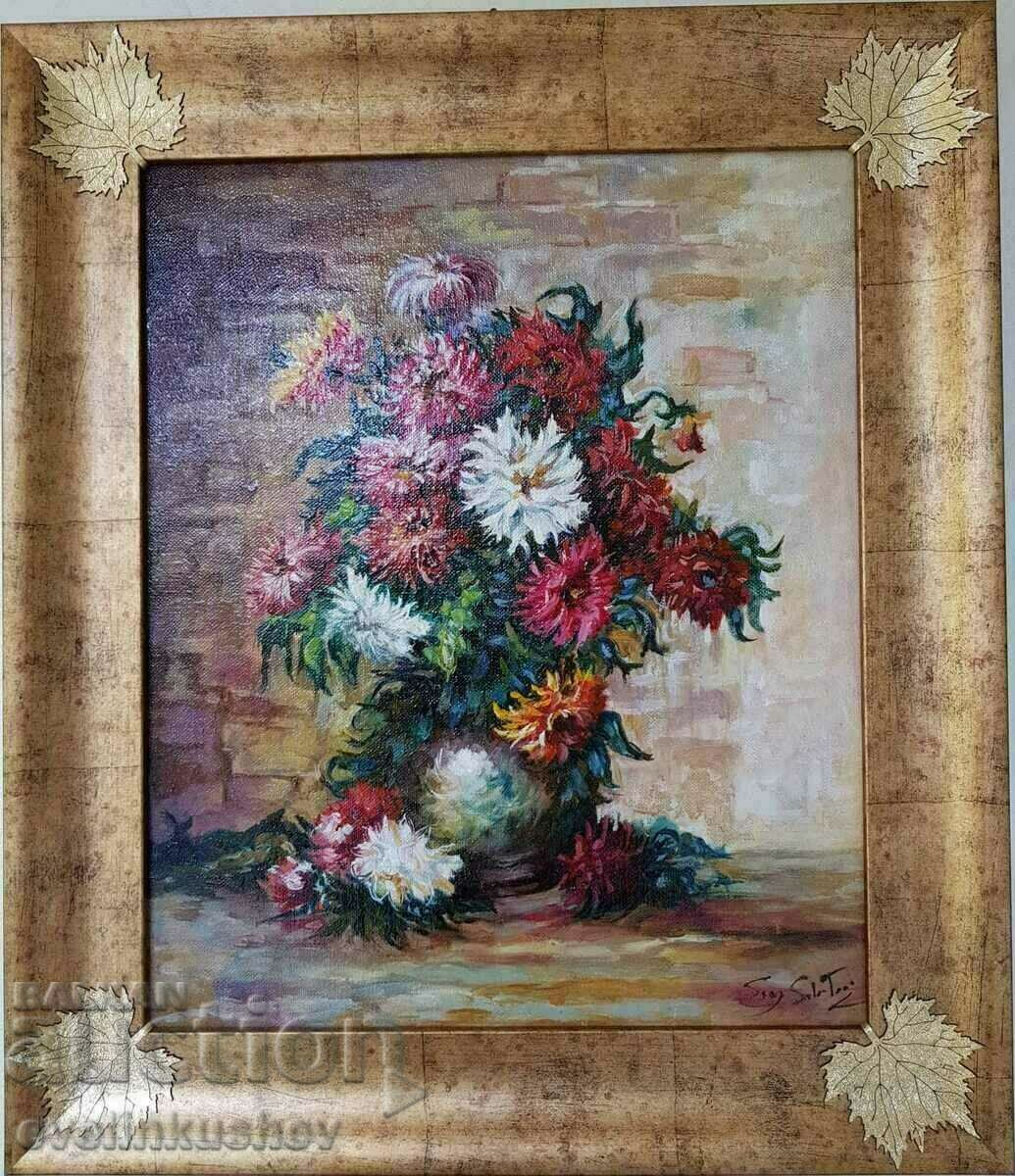 Oil painting "Vase with flowers" Italian artist