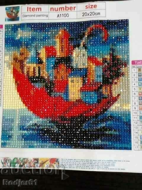 Ταπισερί, παζλ, εικόνα με χάντρες διαμαντιών - μια πόλη κάτω από μια ομπρέλα