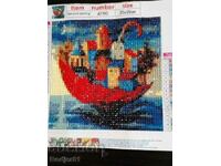 TAPESTRY, painting with diamond beads - a city in an umbrella