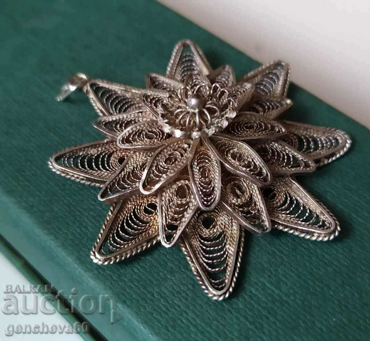 Large silver filigree pendant