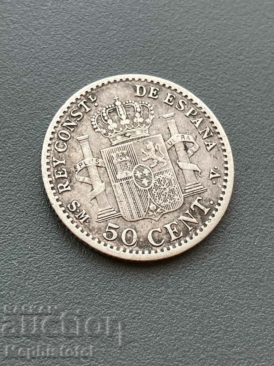 50 сентимос 1904 г, Испания - сребърна монета