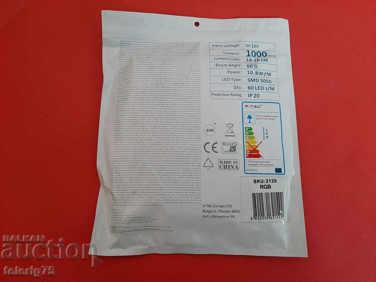 LED Strip V-TAC-10.8W/m, 12V, RGB, 1000lm with price 16.00 BGN | € 8.18 LED Strip V-TAC-10.8W/m, 12V, RGB, 1000lm with price 16.00 BGN | € 8.18
