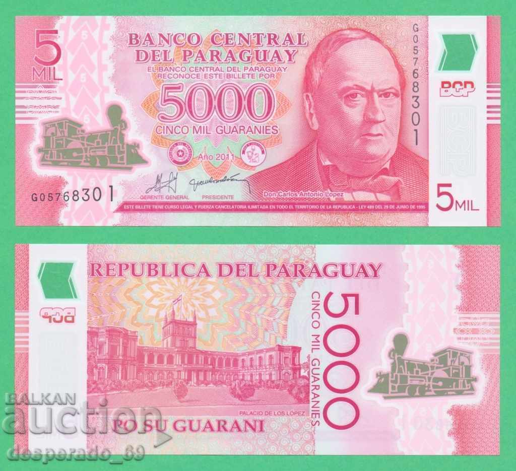 (¯`'•.¸ PARAGUAY 5000 guarani 2011 UNC ¸.•'´¯)