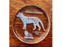 Monedă de sticlă 10 franci lupul tasmanian 2005 Congo