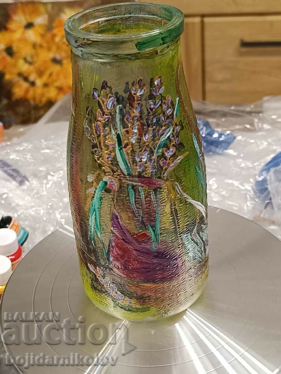 Painted glass - vase, hand painted