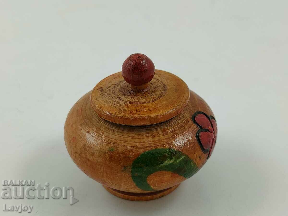 Δημοπρασία Πυρογραφημένη μικρή ξύλινη αλατιέρα Δημοπρασία Πυρογραφημένη μικρή ξύλινη αλατιέρα