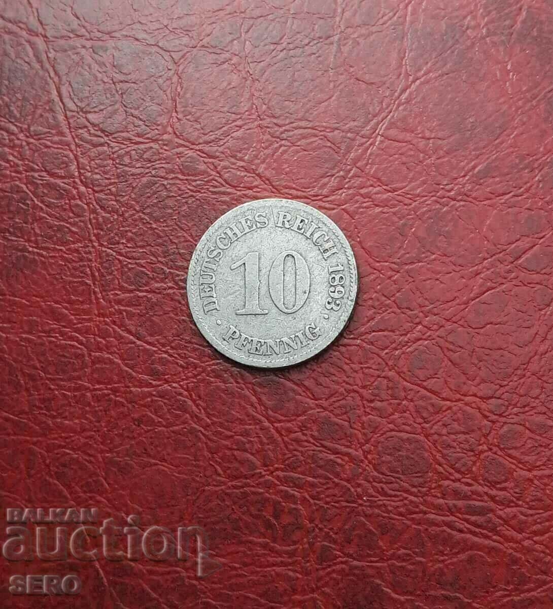 Γερμανία-10 pfennig 1893 E-Muldenhüten-πολύ σπάνιο