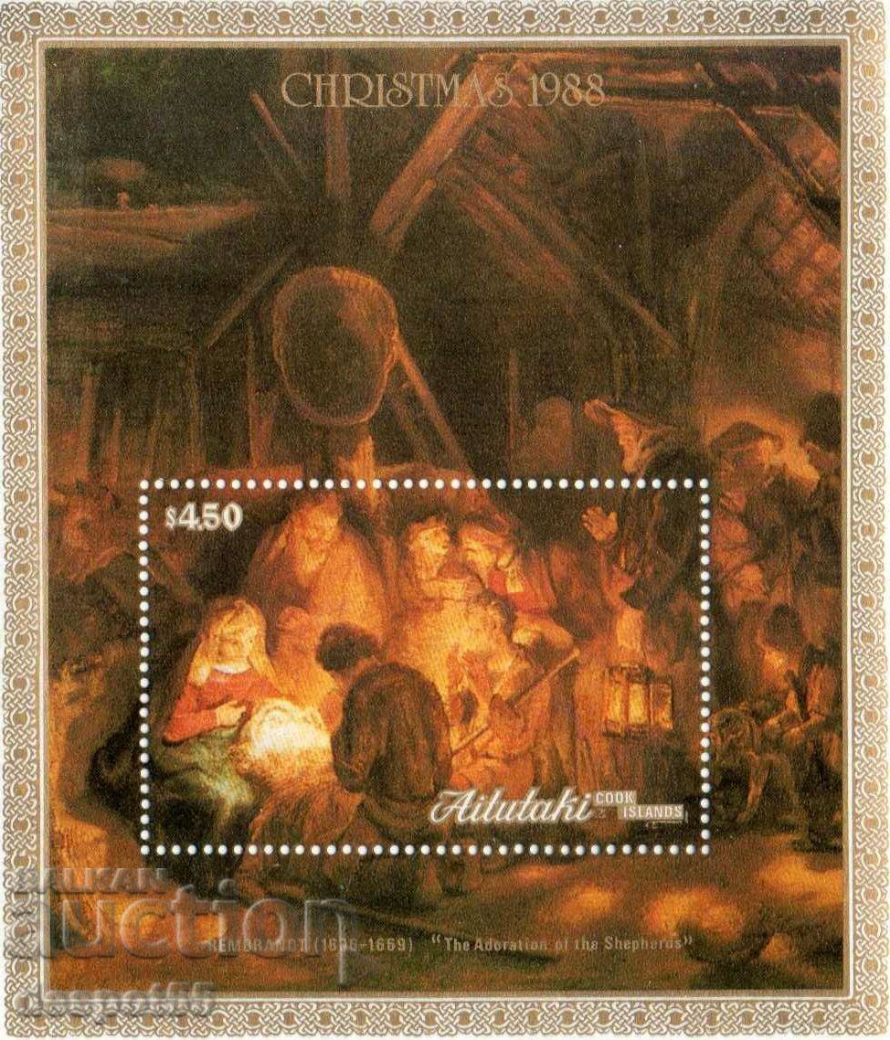 1988. Aitutaki. Crăciun - Tablouri de Rembrandt. Bloc.