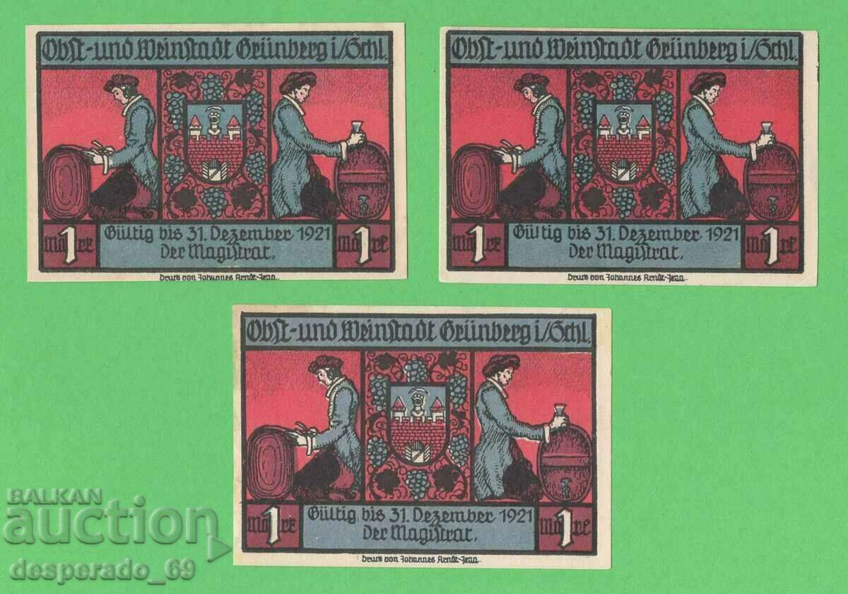 (¯`'•.¸NOTGELD (city Grünberg) 1921 UNC- -3 pcs. banknotes •'´¯) with price 8.40 BGN | € 4.29