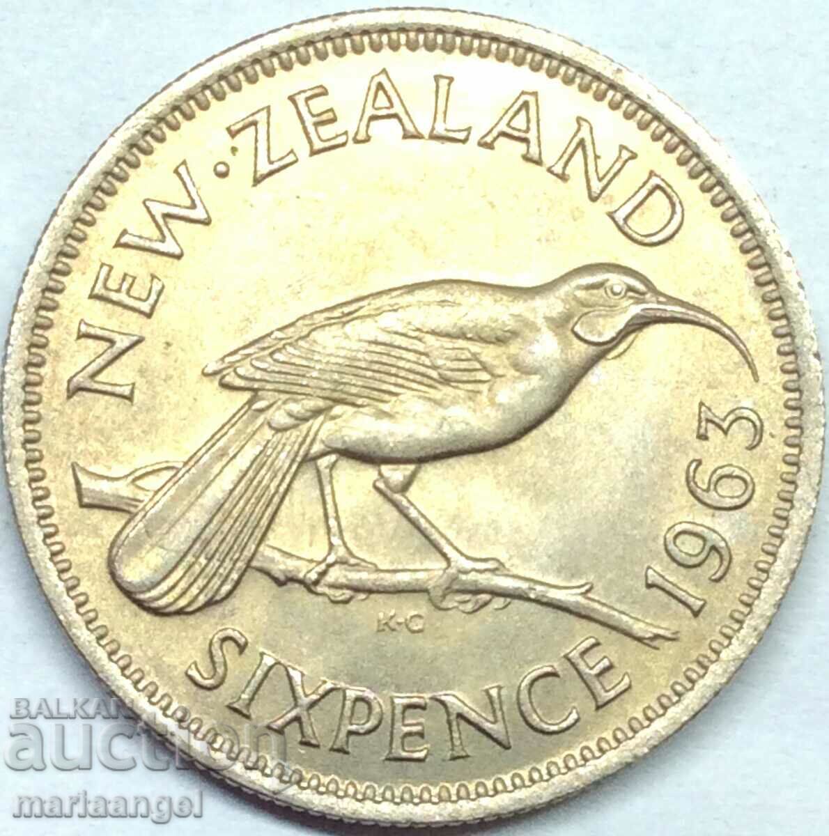 6 pence 1963 Noua Zeelandă Elisabeta a II-a Cu-Nichel