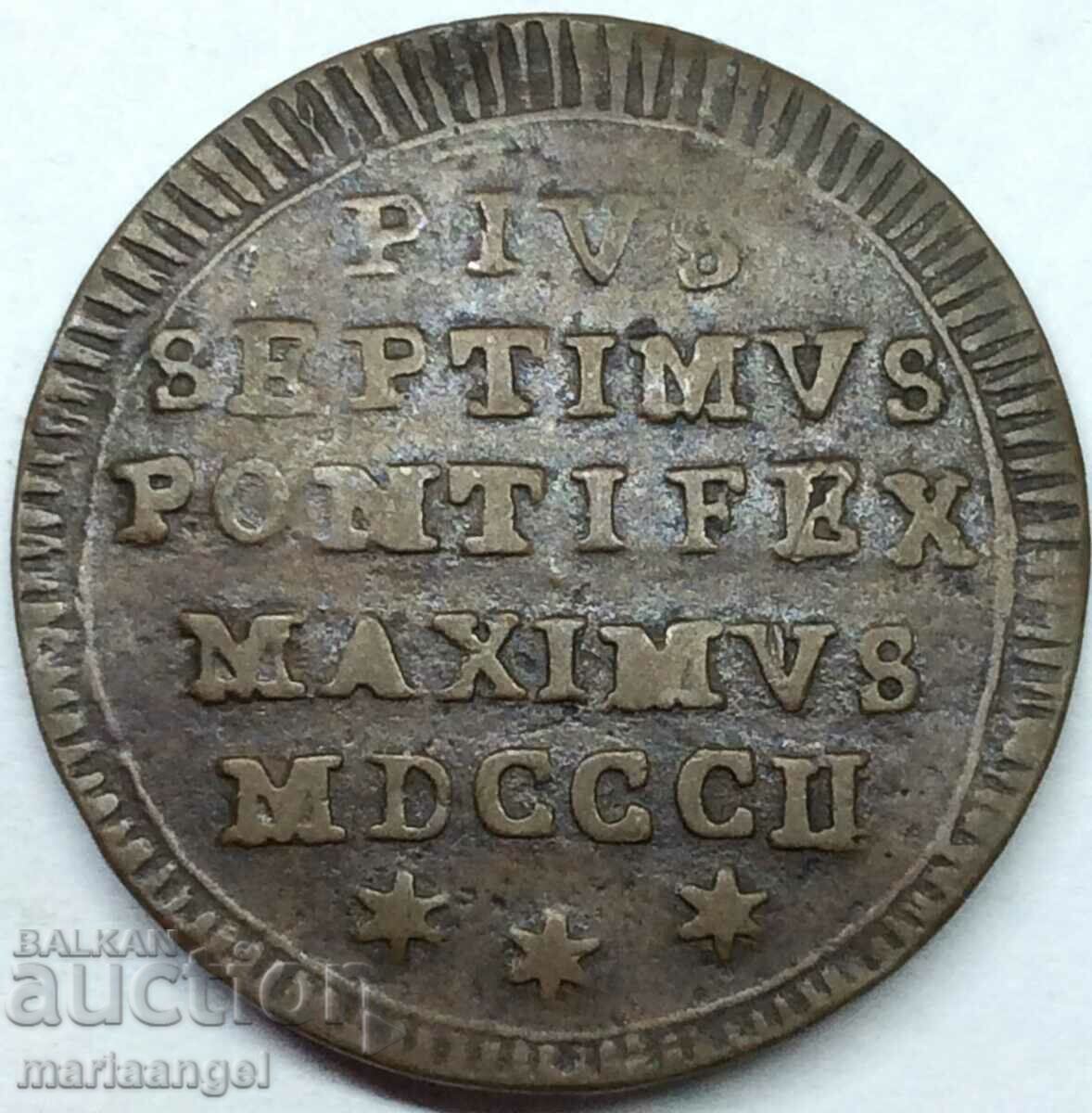 Pius VII 1/2 mezzo bayocco 1802 Vatican Rome 5.47g 27mm - rare