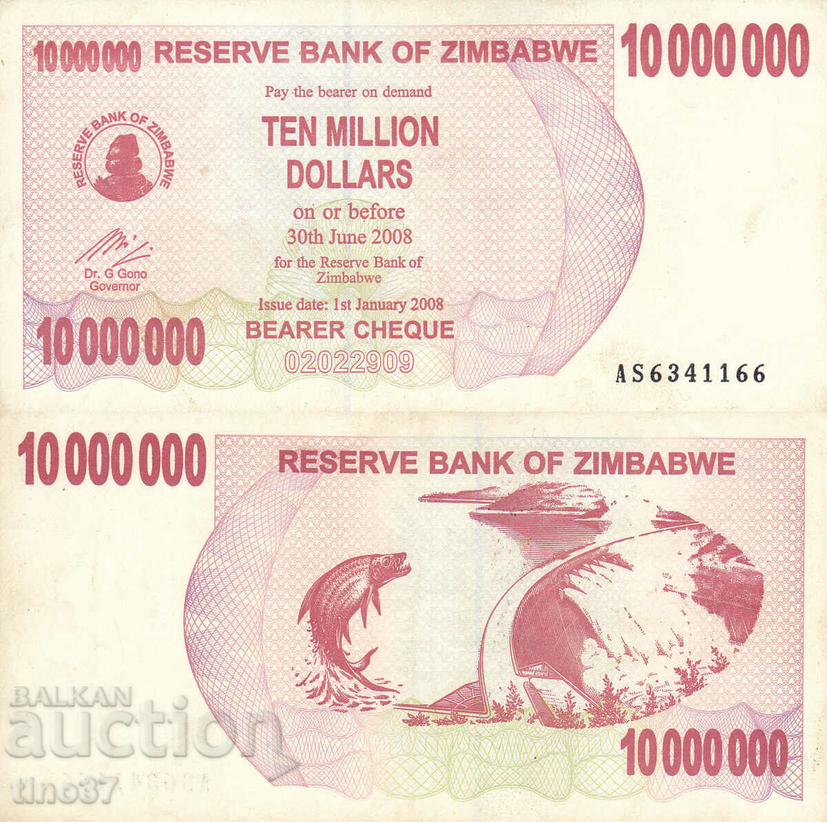tino37- ZIMBABWE - 10000000 DOLLARS - 2008 - VF