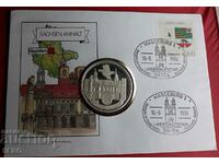 Germania-Medalia Saxonia-Anhalt și post. marca într-un plic frumos