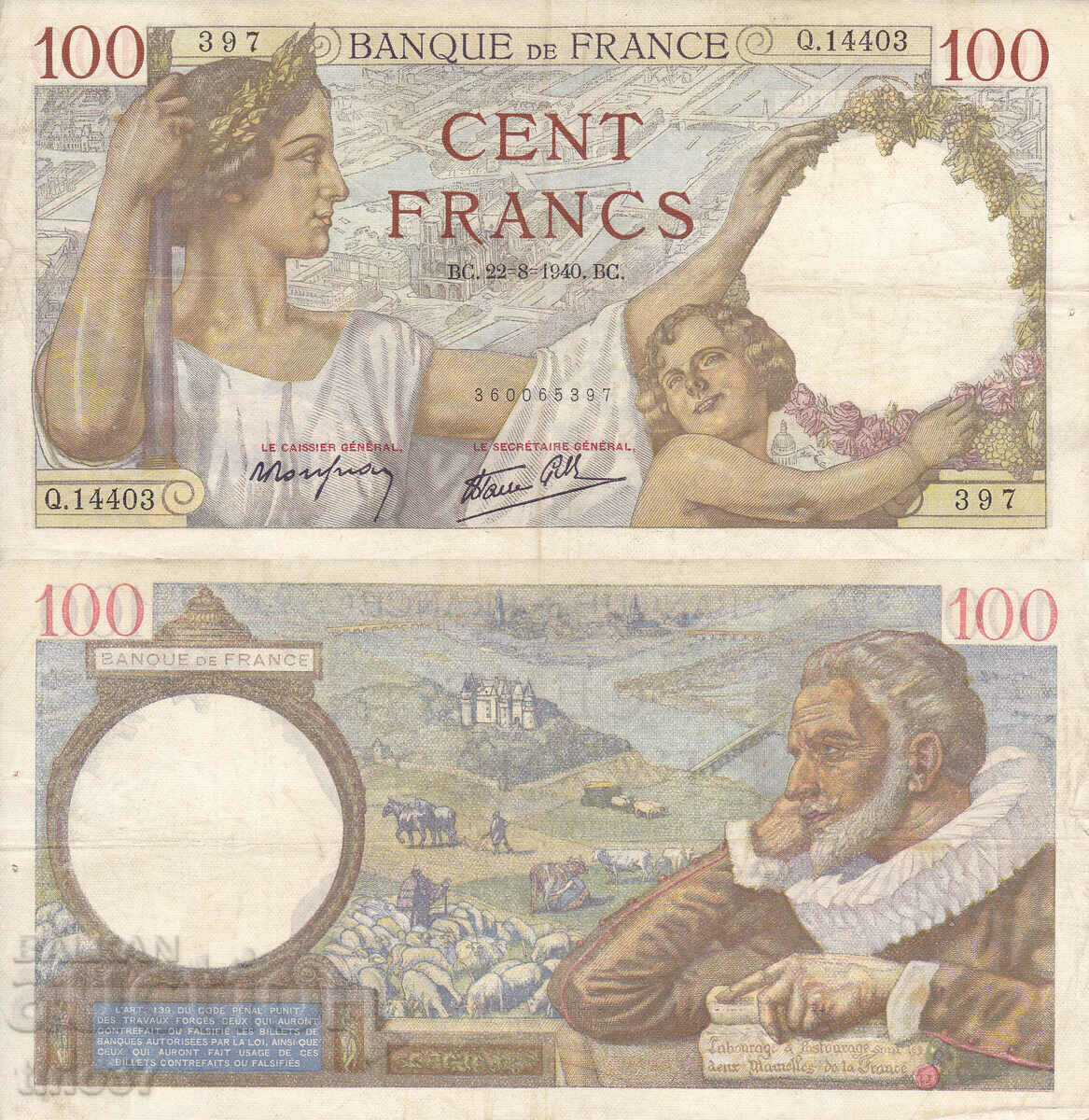 tino37- FRANCE - 100 FRANC - 1940 - VF