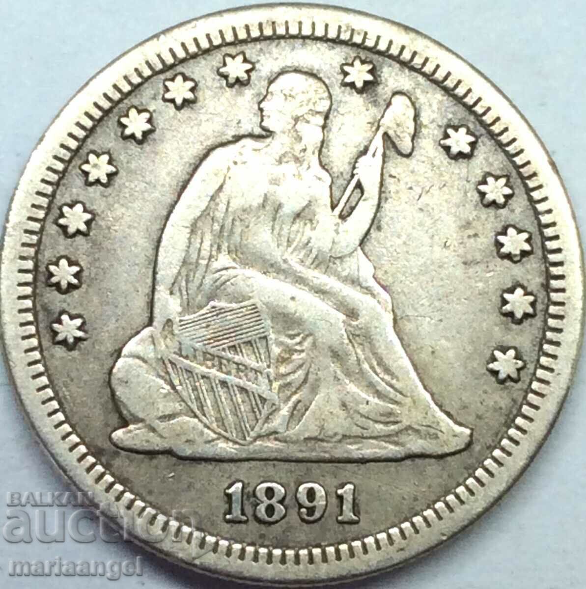 1/4 dolar SUA 25 cent trimestru 1891 Seated Liberty argint