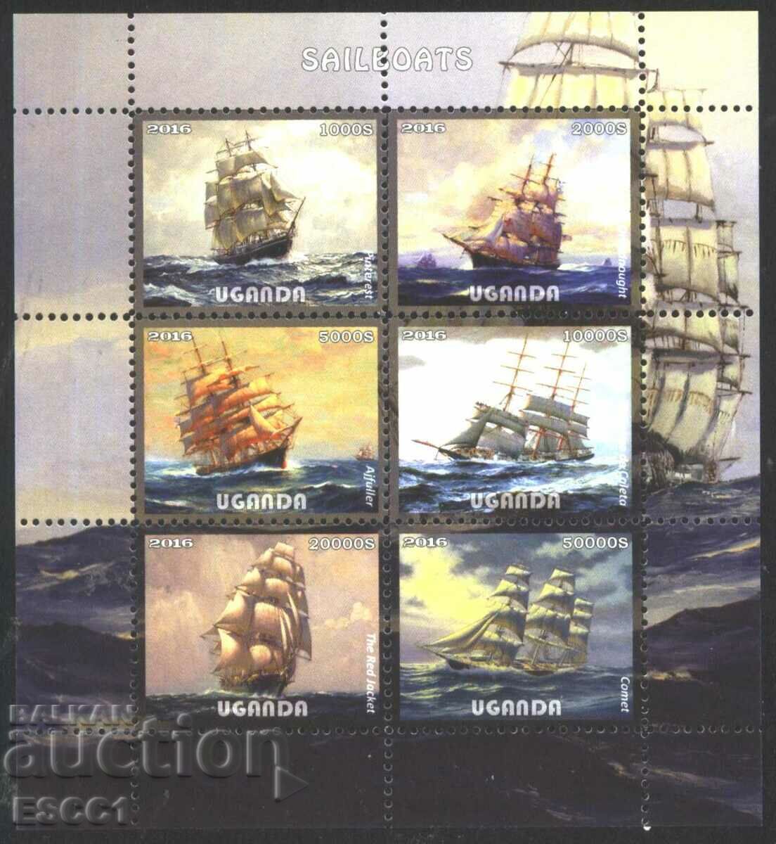 Καθαρά γραμματόσημα σε μικρό φύλλο Ships Sailboats 2016 από την Ουγκάντα