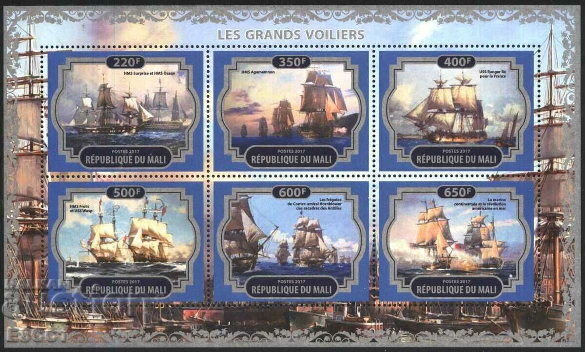 Καθαρά γραμματόσημα σε μικρό φύλλο Πλοία Sailboats 2017 από το Μάλι