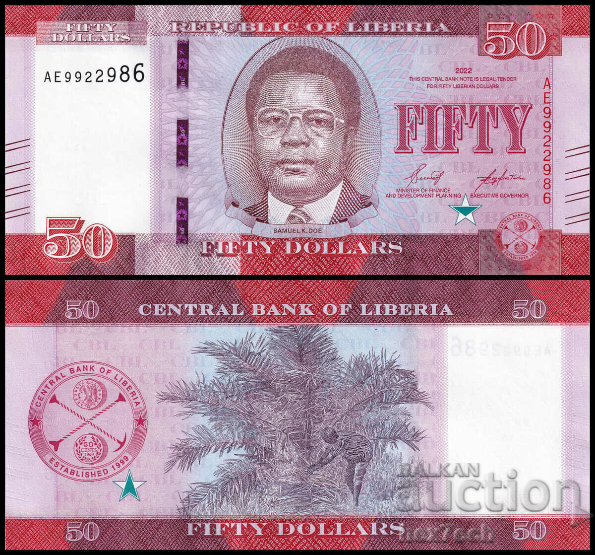 ❤️ ⭐ Liberia 2022 $50 UNC New ⭐ ❤️