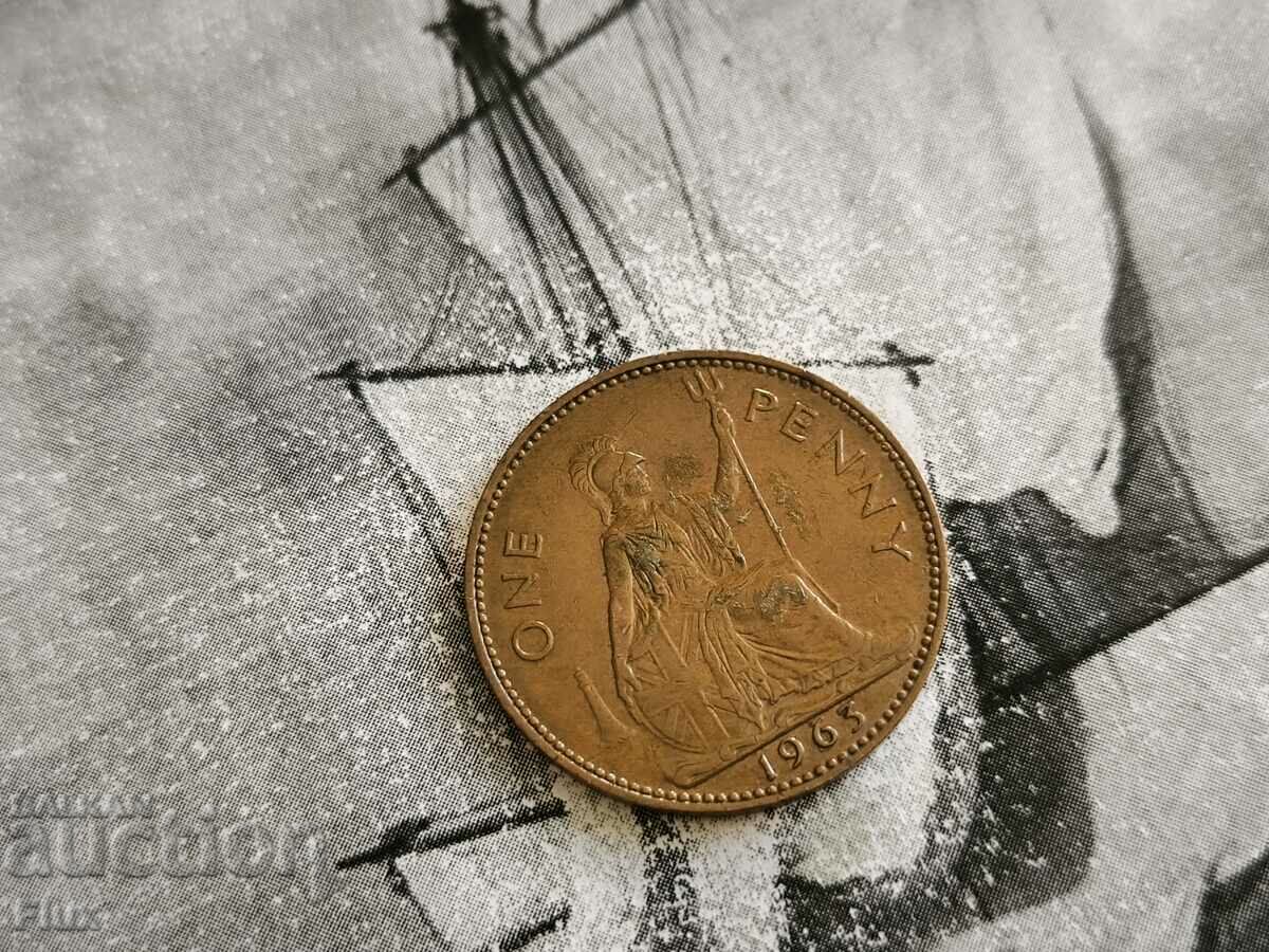 Монета - Великобритания - 1 пени | 1963г.
