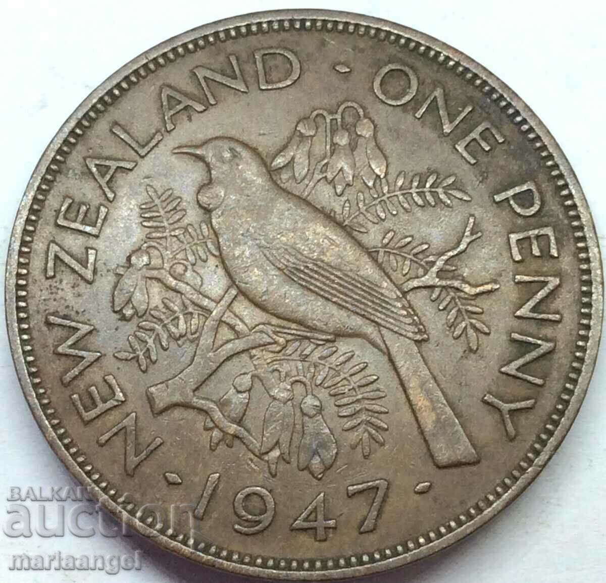 1 пени 1947 Нова Зеландия Джордж VI UNC 30 mm