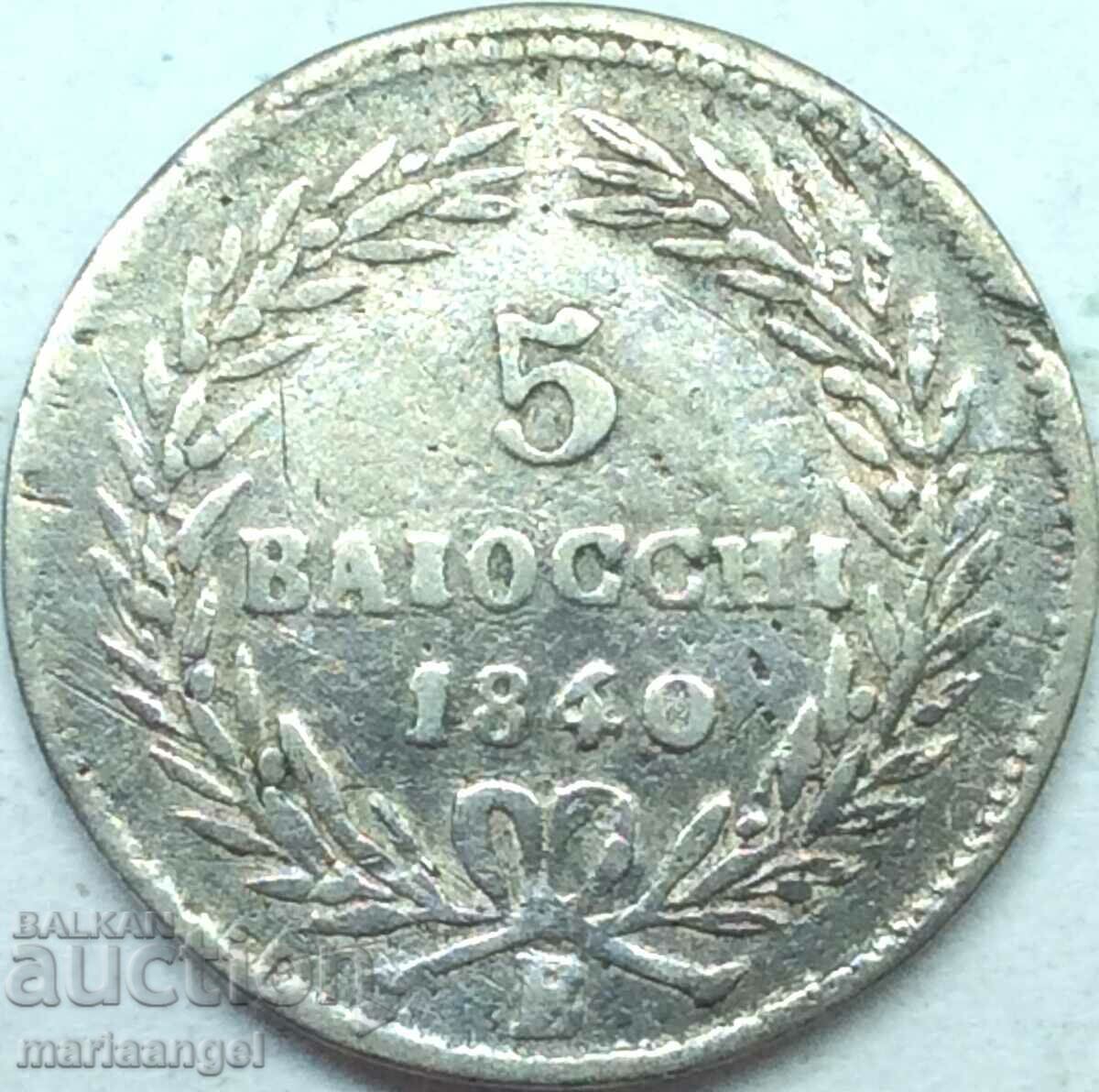 5 baiochi 1840 Vatican Gregory XVI silver very rare