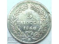 5 baiochi 1840 Vatican Grigore al XVI-lea argint foarte rar