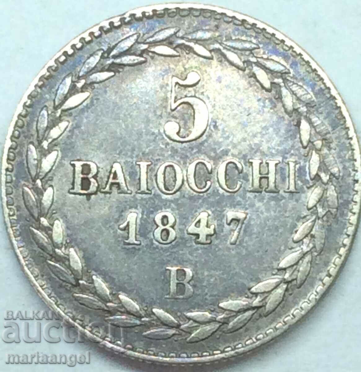 5 baiochi 1847 Βατικανό Μπολόνια - εξαιρ. σπάνιος