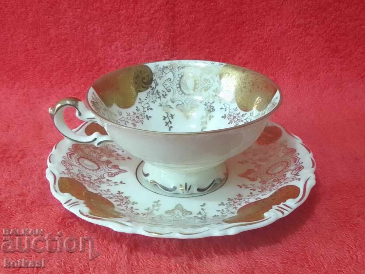 Auction  ALKA KUNST double old porcelain set cup plate gilding