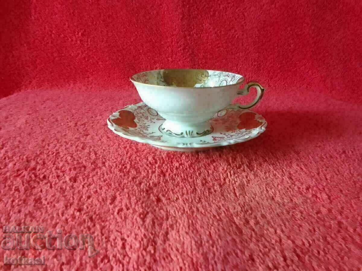 ALKA KUNST double old porcelain set cup plate gilding