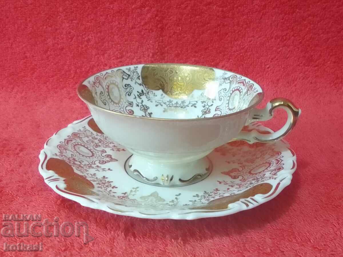 ALKA KUNST double old porcelain set cup plate gilding