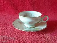 Double old porcelain set cup plate Hutschenruther gilt