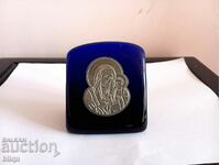 Beautiful Silver Plated Icon On Blue Glass