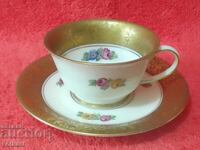 Set dublu porțelan vechi farfurie ceașcă aurire Rosenthal Mocha