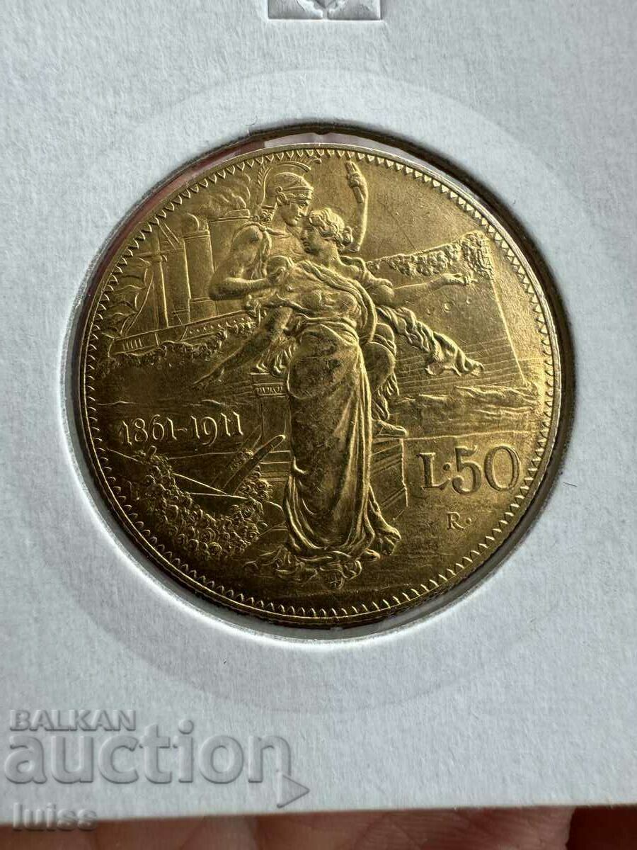 Gold Coin Italy 50 Lire 1911 Victor Emmanuel III