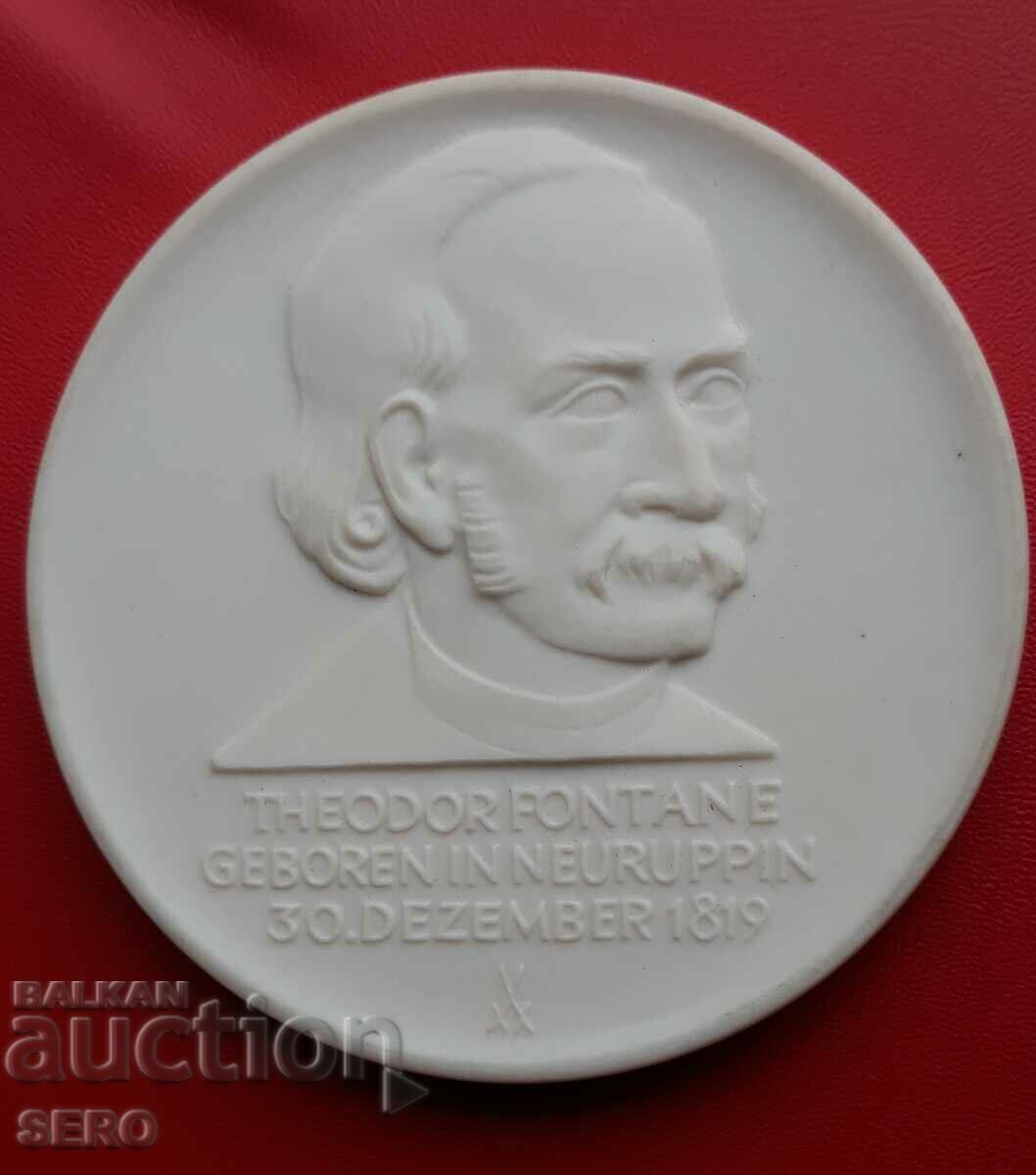 Germany-GDR-Large Porcelain Medal-Theodore Fontane-Poet