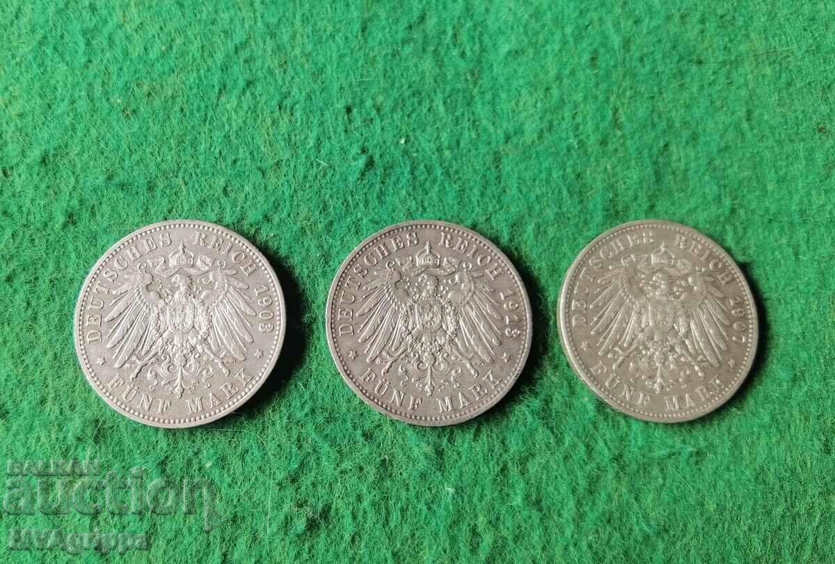 Lot de 3 piese de 5 Marci de Argint