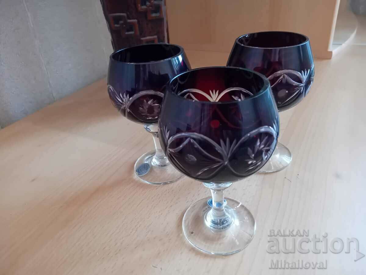 Red crystal 3 glasses for cognac with price 22.00 BGN | € 11.25 Red crystal 3 glasses for cognac with price 22.00 BGN | € 11.25