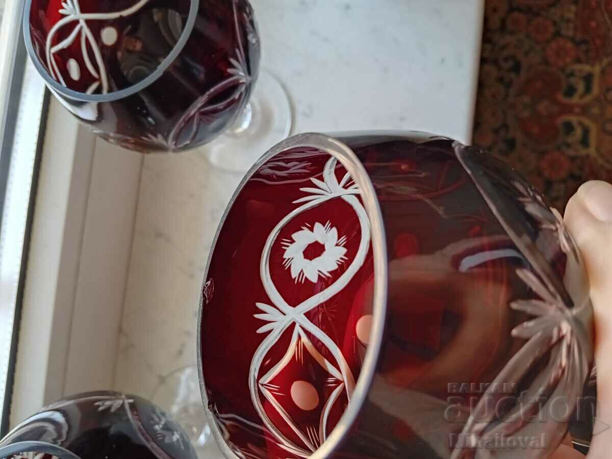 Red crystal 3 glasses for cognac - 5 Red crystal 3 glasses for cognac - 5