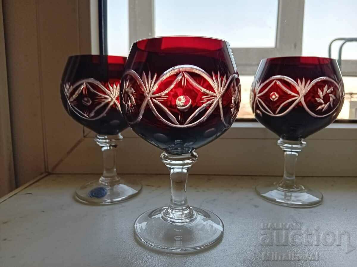 Red crystal 3 glasses for cognac - 6 Red crystal 3 glasses for cognac - 6
