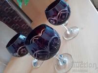 Red crystal 3 glasses for cognac