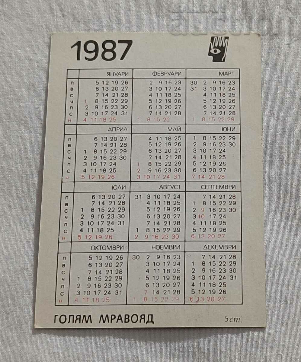 BIG ANT-EATER SBH CALENDAR 1987 with price 0.80 BGN | € 0.41 BIG ANT-EATER SBH CALENDAR 1987 with price 0.80 BGN | € 0.41