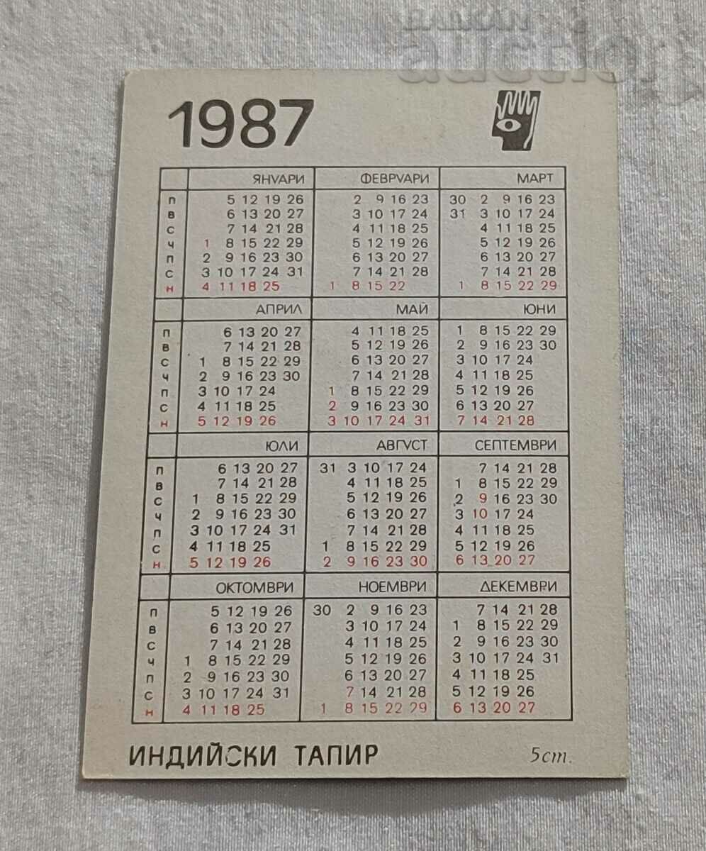 INDIAN TAPIR SBH CALENDAR 1987 with price 0.70 BGN | € 0.36