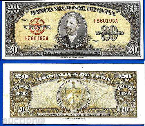 Zorba LICITAȚII CUBA 20 Pesos 1958 UNC
