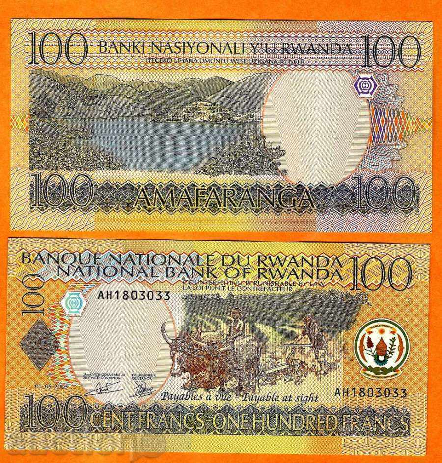 ASOCIȚII ZORBA Rwanda 100 FRANKA 2003 UNC
