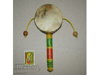 Buddhist prayer hand drum with handle and 2 balls ext.