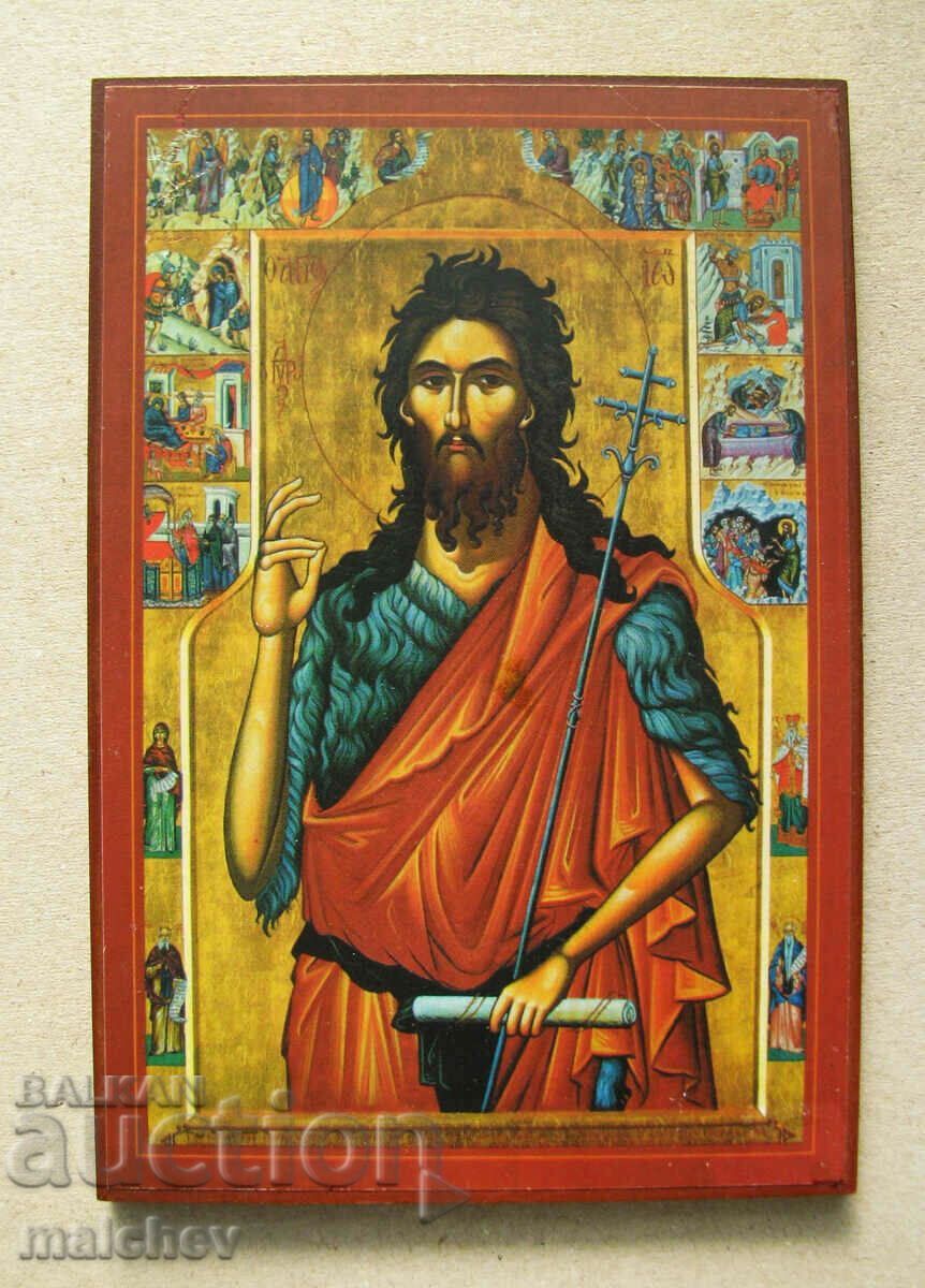 Икона Св. Йоан Кръстител 16 см репрод. на МДФ, запазена